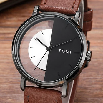 Подарочные уникальные часы Sdotter, креативные полупрозрачные часы унисекс для мужчин и женщин, стильные кожаные наручные часы Geek, модные спортивные кварцевые часы-w