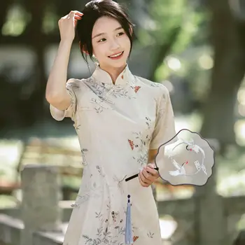 2023 весна лето, новое женское восточное винтажное платье в китайском стиле, китайское традиционное платье, изящное цветочное платье леди чонсам.