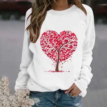 2023 Европейская и американская внешняя торговля, День Святого Валентина, 3D толстовка с круглым вырезом, женское красное дерево любви