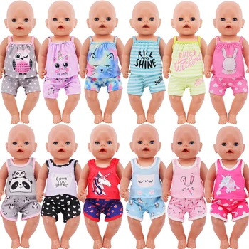 2шт Летняя Рубашка + Шорты Одежда Для Куклы-Единорога Для 18-Дюймовой Американской Куклы 43 см Reborn Baby 1/3 Аксессуары Для Куклы BJD, Игрушка для девочек