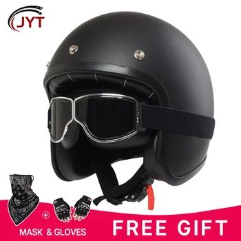 3/4 матовых черных мотоциклетных шлемов в стиле ретро, классический низкопрофильный шлем с открытым лицом, одобренный Casco DOT Мотоциклетный шлем для мужчин