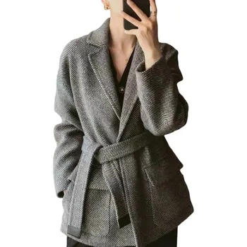 90% Натуральная шерсть 10% кашемировое пальто саржевая ткань кашемировое шерстяное пальто качество элегантного пальто верхняя версия куртки шерстяная