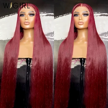 99J Бордовый 13x4 HD Прозрачный прямой парик из человеческих волос на кружеве, Бразильский парик из натуральных волос Remy 180% красного цвета на кружеве для женщин