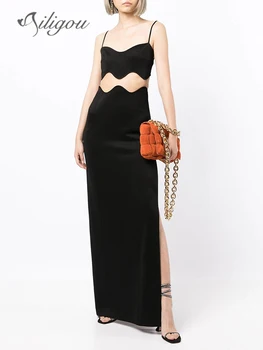 Ailigou 2023 Новое женское эластичное Макси с контрастной цветовой вставкой, черно-белое бандажное платье, элегантное вечернее платье для вечеринки знаменитостей
