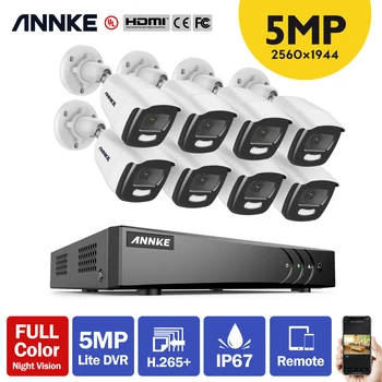 ANNKE 5MP 8PCS Комплект полноцветных камер безопасности ночного видения Super HD True для наружного и внутреннего видеонаблюдения 16-канальные системы DVR