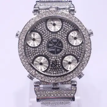 JKCO Чешский леопардовый стальной пояс с шестью часовыми поясами двусторонние мужские часы non-mainstream hiphop hip hop watch