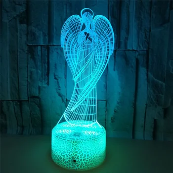 NIghdn Акриловый ночник Angel 3d Illusion Lamp Прикроватный ночник для спальни, светодиодная настольная лампа, Подарки для девочек на День рождения