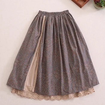 NINI WONDERLAND 2023, Хлопковая повседневная юбка с осенним принтом, Женская Свободная юбка с эластичным поясом и цветочным узором, Лоскутные юбки в стиле Mori Girl