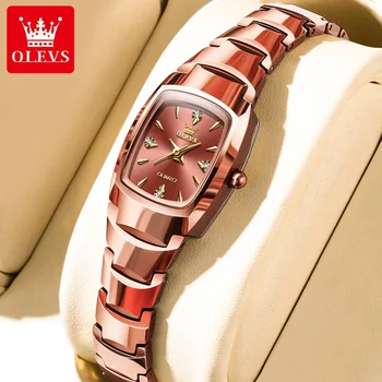 OLEVS 7006 Модные женские часы с ремешком из вольфрамовой стали, водонепроницаемые кварцевые женские наручные часы