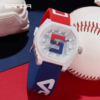 SANDA Creative Fun Кварцевые часы для мужчин, кварцевые часы с белым циферблатом, удобный Цветной силиконовый ремешок, наручные часы для бизнеса, Новые подарки