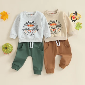 SUNSIOM/ Комплект одежды из 2 предметов для маленьких мальчиков, толстовка с круглым вырезом и буквенным принтом тыквы со штанами, одежда для Хэллоуина