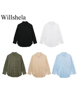 Willshela/ Женская модная однобортная блузка в винтажном стиле с отворотом и длинными рукавами, женские шикарные рубашки для леди