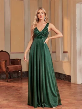XUIBOL Роскошное вечернее платье без рукавов с блестками, женское 2023, сексуальное зеленое свадебное платье с V-образным вырезом без спинки, выпускное платье для выпускного вечера