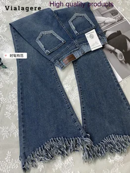Y2K Harajuku Широкие джинсовые брюки-клеш с высокой талией, уличная одежда, стиль 2023, Весенне-летние женские джинсовые брюки с винтажными кисточками