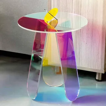 Акриловый журнальный столик, Диванные столики в скандинавском стиле, Круглый стол из Прозрачного Красочного Стекла, Роскошные Центральные столы для сидения, Дизайнерская мебель