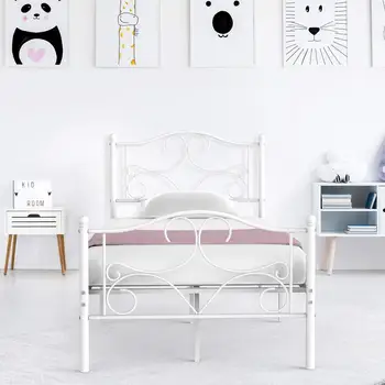 Белый металлический изогнутый каркас односпальной кровати для детской спальни Без пружин Каркасы кровати на платформе с металлическим изголовьем и изножьем