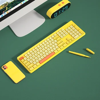 Беспроводная клавиатура BOW 2.4 G, желтые клавиши, полноразмерная беспроводная клавиатура для компьютера, ноутбука, домашнего офиса