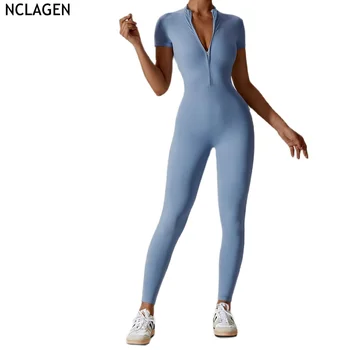 Брюки с коротким рукавом на молнии NCLAGEN, комбинезон для йоги для женщин, тренировки в тренажерном зале, Быстросохнущий дышащий высокоэластичный спортивный костюм