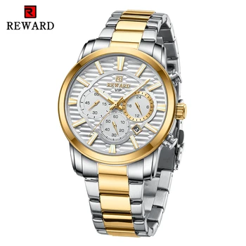 В НАГРАДУ Роскошные многофункциональные кварцевые наручные часы с индикацией даты, золотые часы для мужчин, ремешок из нержавеющей стали от ведущего бренда, светящиеся стрелки