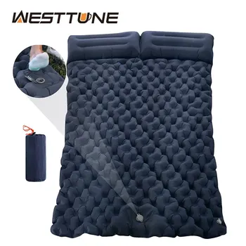 Двойной надувной матрас WESTTUNE со встроенным подушечным насосом, коврик для сна на открытом воздухе, надувной коврик для кемпинга, для путешествий, пеших прогулок
