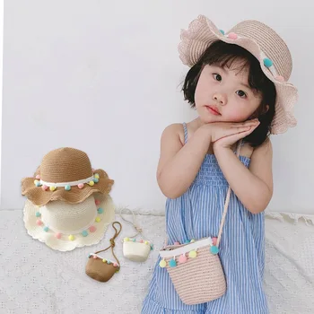 Детская Соломенная солнцезащитная шляпа для девочек, летняя модная шляпа, сумка для девочек, Классная шляпа для девочек, Милые Дышащие Детские Аксессуары