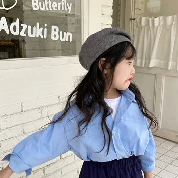 Детская хлопковая рубашка нестандартной формы, рубашка с длинными рукавами в корейском стиле, осенняя повседневная рубашка 2023 года для мальчиков и девочек, тонкая