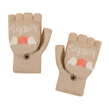 Детские Мягкие флисовые мультяшные перчатки с откидывающимся верхом для малышей, зимние теплые вязаные варежки без пальцев для маленьких мальчиков и девочек