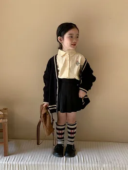Детский свитер, осень 2023, новый Корейский свитер для девочек, кардиган, детское пальто с длинным рукавом, свитер
