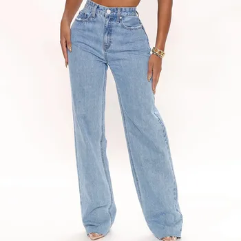 Джинсы больших размеров для женщин, джинсовые потертые джинсовые прямые брюки с широкими штанинами, свободные джинсы с высокой талией, винтажные джинсы для женщин и девочек-подростков
