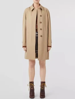 Дизайн ретро однотонный отворот скрытая пряжка в длинном плаще для женщин новая осенняя модная роскошная куртка пальто