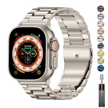 Для Apple Watch Ultra 49 мм бизнес-ремешок из нержавеющей Стали iWatch Серии 8 7 41 мм 45 мм Apple Watch SE 6 5 4 3 40 мм 44 мм 42 мм 38 мм