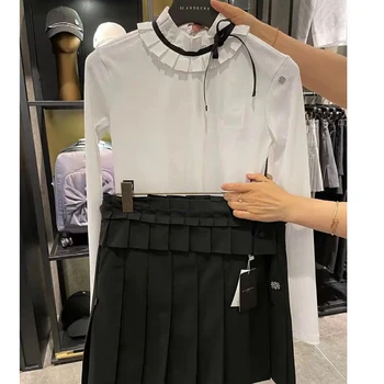 Женская рубашка, футболки с длинным рукавом, укороченные топы для женщин 2023, одежда в корейском стиле, Эстетичная одежда, Красивая женская кружевная основа, Ширма