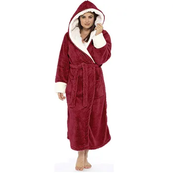 Женские зимние плюшевые теплые утолщенные удлиненные ночной рубашке, с капюшоном Шаль халат домашняя одежда с длинным рукавом халат куртка Бата