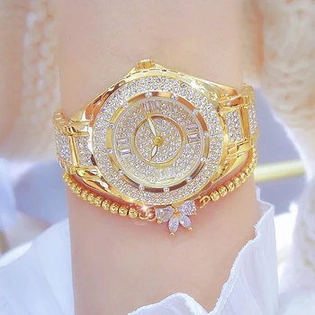 Женские часы smvp с кристалалми и бриллиантами, золотые Оригинальные Элегантные женские часы с браслетом, комплект из розового золота, подарок для подруги Жены
