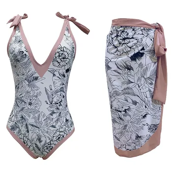 Женский винтажный купальник с цветочным принтом, Цельнокроеные купальники + 1 шт. чехол для кофра, Двухсекционные шорты для плавания с винтажным принтом, женские