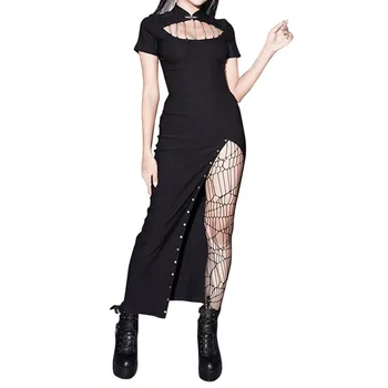 Женское готическое платье в темном стиле, Темпераментное, сексуальное, облегающее, с разрезом