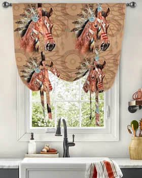 Индийские лошадиные глаза из перьев с конской головой, шторы для гостиной, спальни, современная занавеска на окно, Кухня, Короткая занавеска