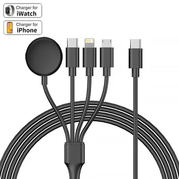 Кабель Зарядного устройства 4 в 1 для iWatch Серии 8 7 6 5 SE 4 USB Быстрая Портативная Зарядная Станция для Apple iPad iPhone 14 13 11 12 Pro Max