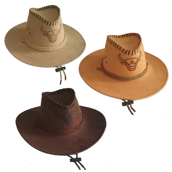 Ковбойская шляпа унисекс в западном стиле с широкими полями из веревки, модная джазовая шляпа с рисунком коровы на голове, ветрозащитная Wild для прохладных мероприятий на свежем воздухе