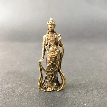 Коллекционные Китайские Статуэтки Будды Гуань Инь, Вырезанные из Латуни, Изысканные Маленькие Статуэтки Будды Гуань Инь