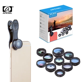 Комплект объективов для телефона APEXEL 10 в 1 Универсальная широкоугольная 15-кратная макро-камера Lente для смартфонов iPhone Xiaomi Android, объектив мобильного телефона