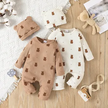 Комплект Одежды для новорожденных Унисекс для мальчиков и девочек, комбинезон для малышей 0-18 месяцев, одежда для малышей, комбинезон с мультяшным Медведем с длинным рукавом, комбинезон для игр