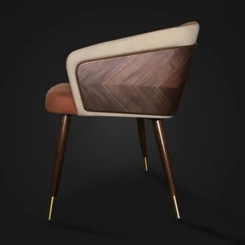 Кресло из массива дерева с металлическими ножками в скандинавском стиле, современная роскошная ткань (кожа) Семейное обеденное кресло для бара и кафе