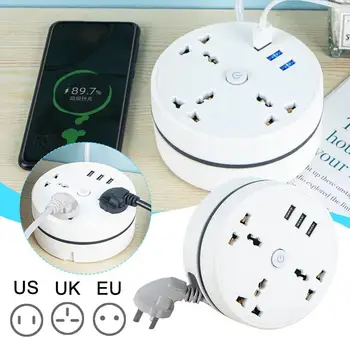 Круглая универсальная розетка, портативный удлинитель, розетка, USB-зарядное устройство для телефона С 3 USB-кабелями, Умный дом, ЕС, США, Великобритания, AU Plug