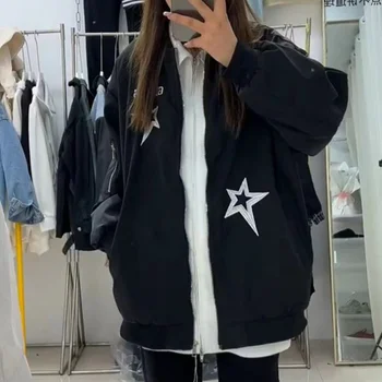   Куртка-бомбер Женская с вышивкой Y2k, уличная ветровка, Корейские модные бейсбольные куртки Harajuku Оверсайз