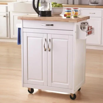 Кухонная островная тележка Mainstays с выдвижным ящиком и полками для хранения, белая