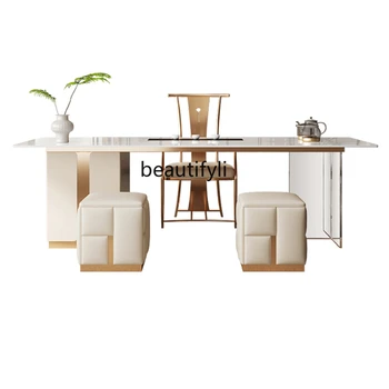 Легкий роскошный набор столов и стульев Современный минималистичный чайный столик на каменной плите, бытовой стол для заваривания чая кунг-фу высокого класса