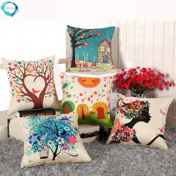 Льняная Наволочка с цветочным принтом Nordic Tree, Наволочка для подушки, Декоративная подушка для домашнего дивана, наволочка для подушки 45x45 см