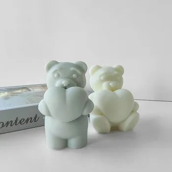 Медведь с сердечком Форма для свечи С сердечком Милый Медведь Ароматическая Свеча Силиконовая форма DIY Love Bear Гипс ручной работы