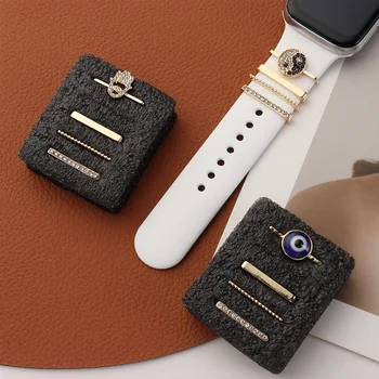 Металлические Декоративные кольца-подвески для ремешка Apple Watch, Бриллиантовое украшение, смарт-часы, Силиконовый ремешок, Аксессуары для браслета iwatch
